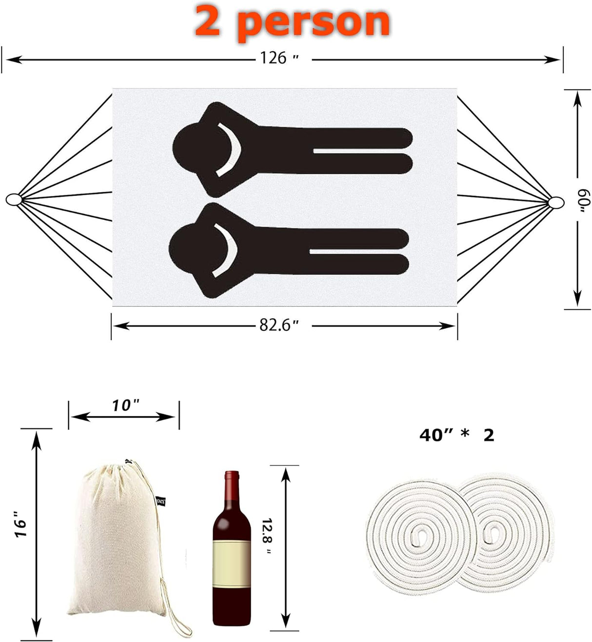 Hamaca interior doble con borlas, portátil, hasta 500 lbs.