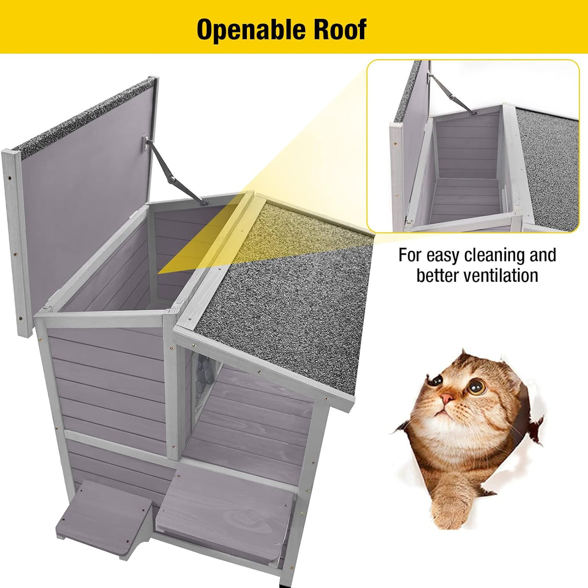 Casa para Gatos Aivituvin, 2 pisos, con balcón grande, modelo 2023