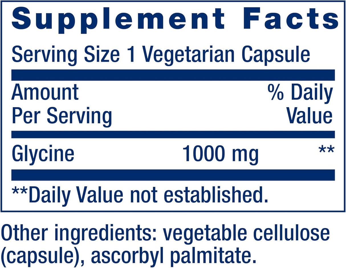 Glicina 1000 mg Life Extension, sueño saludable, 100 cápsulas
