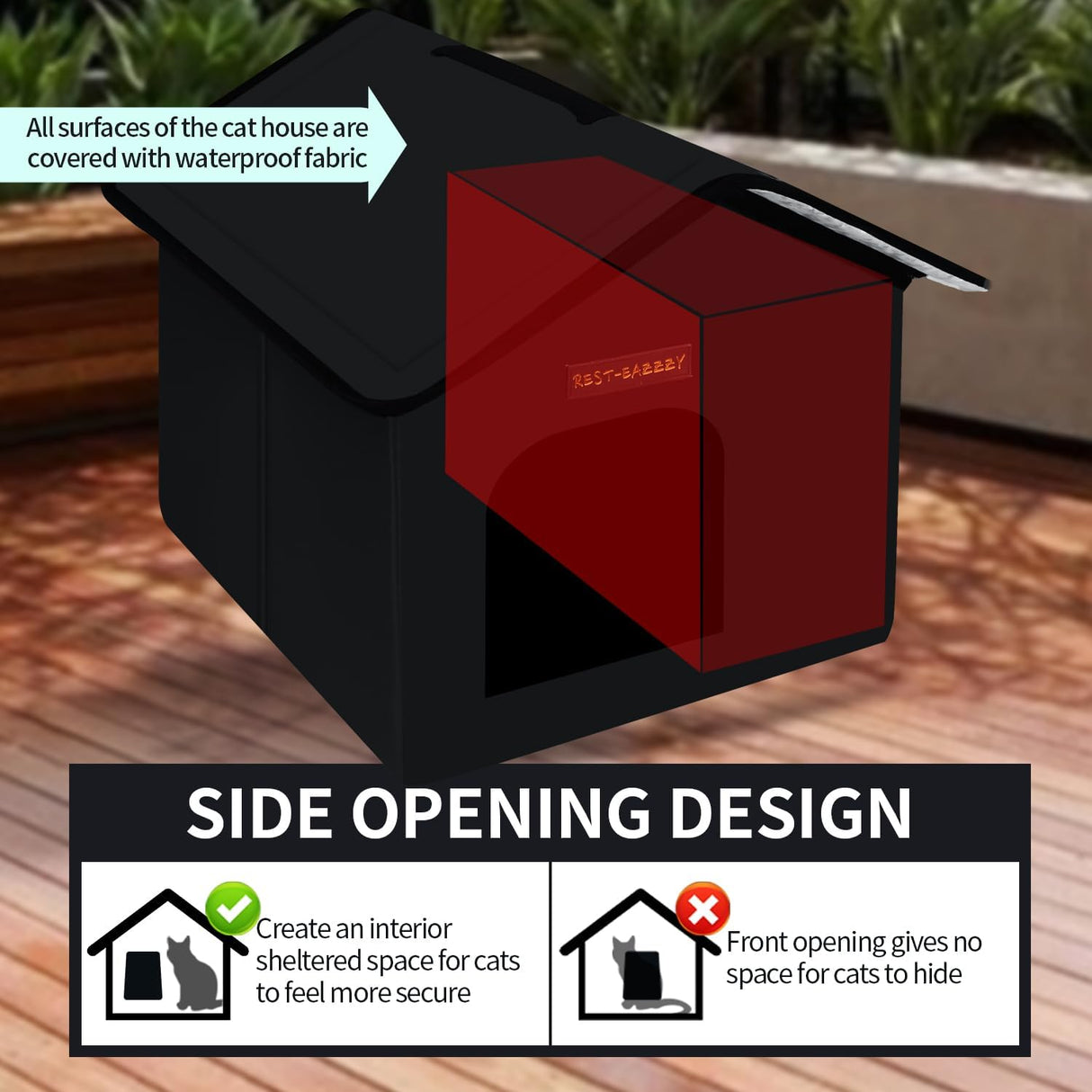 Casa para Gatos Exterior Rest-Eazzzy, Aislada y Resistente, 13x13x14
