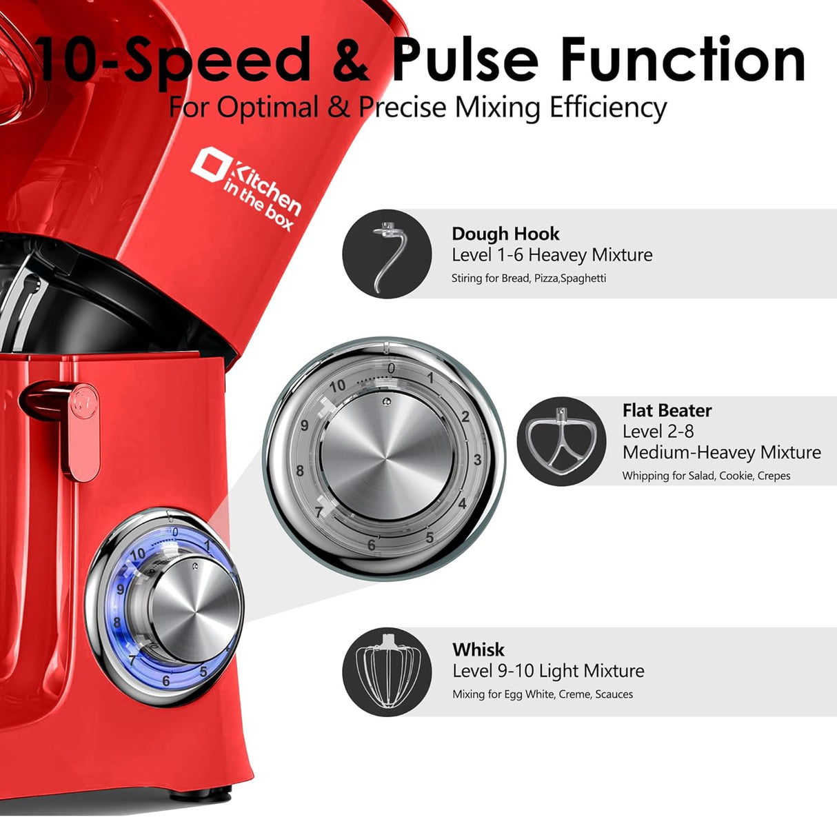 Batidora de pie Kitchen in the Box, 900W, 8.5 QT, 10 velocidades