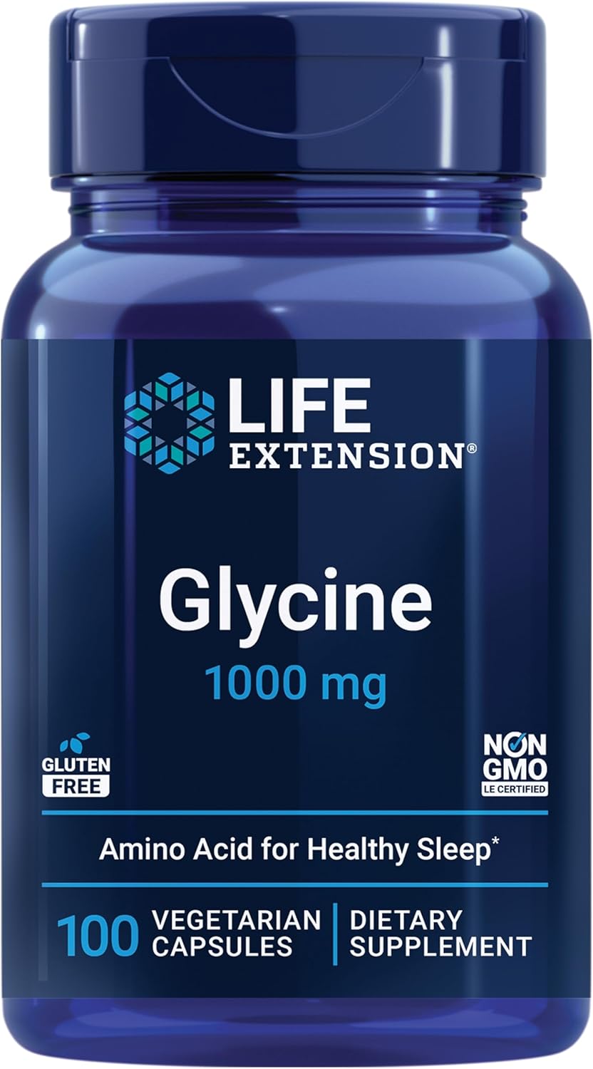 Glicina 1000 mg Life Extension, sueño saludable, 100 cápsulas