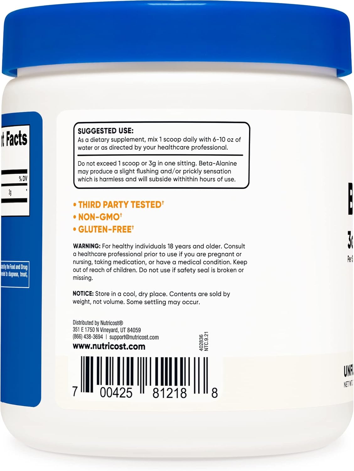 Suplemento Beta Alanina en Polvo Pura 300g