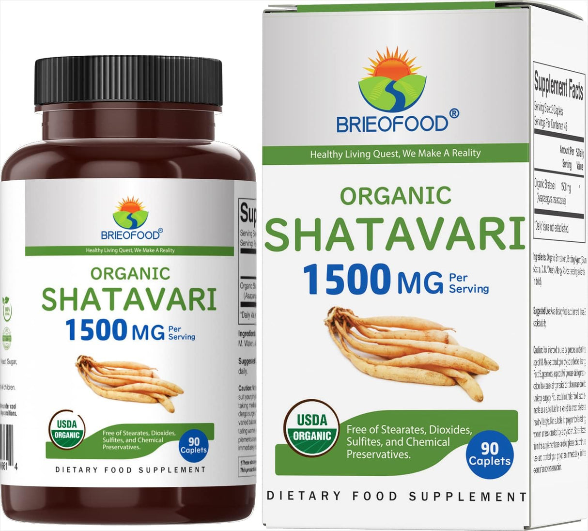 Shatavari Orgánico 1500 mg Vegetariano Sin Gluten 90 Tabletas