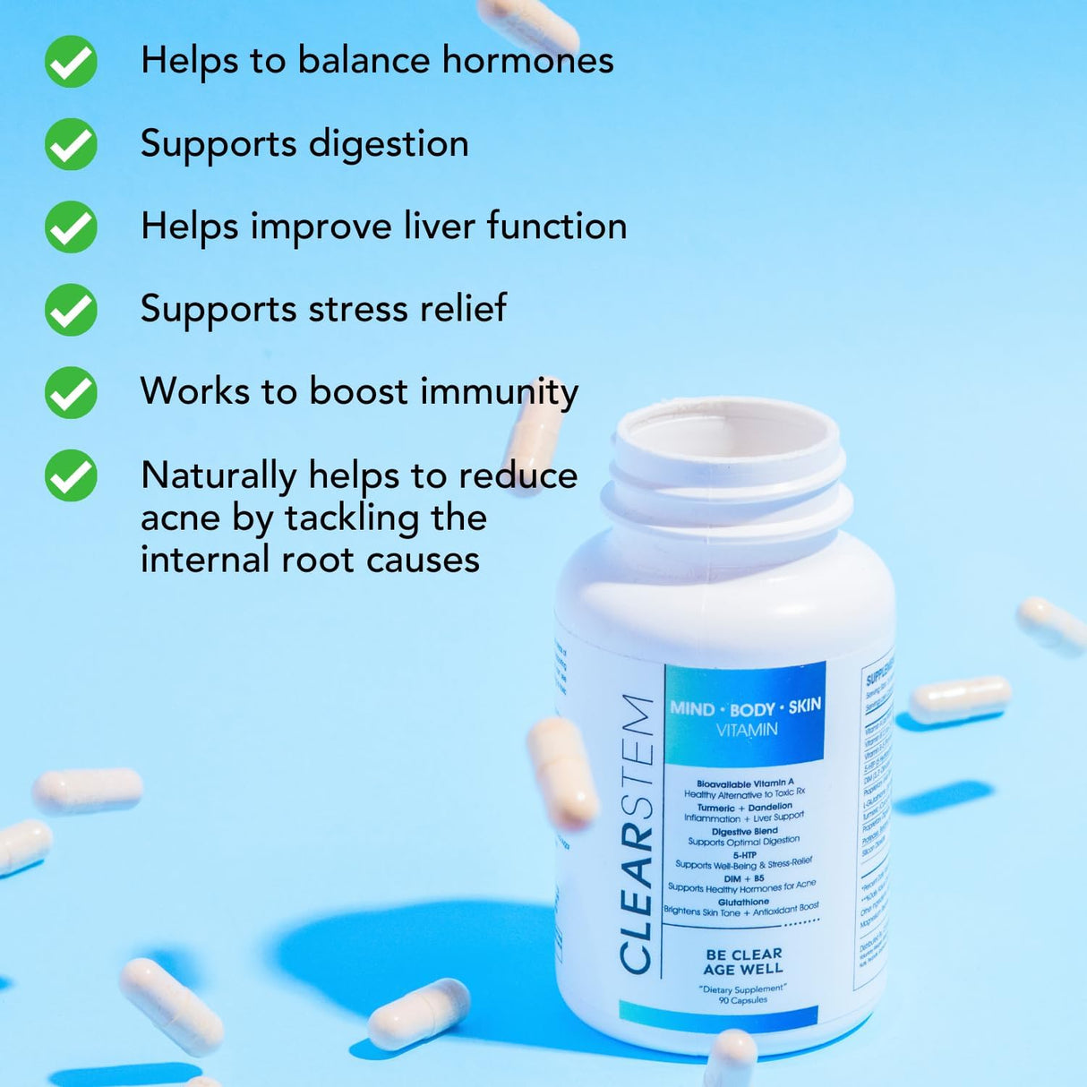 Suplemento hormonal para el acné 5HTP CLEARstem