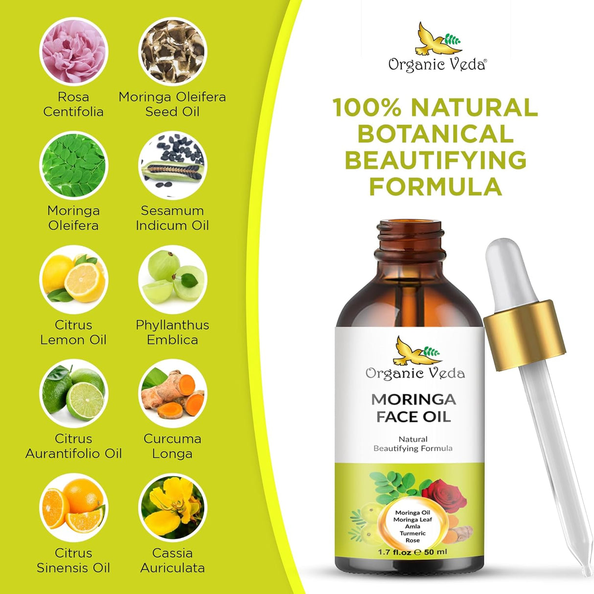 Aceite Facial de Moringa con Cúrcuma y Rosa
