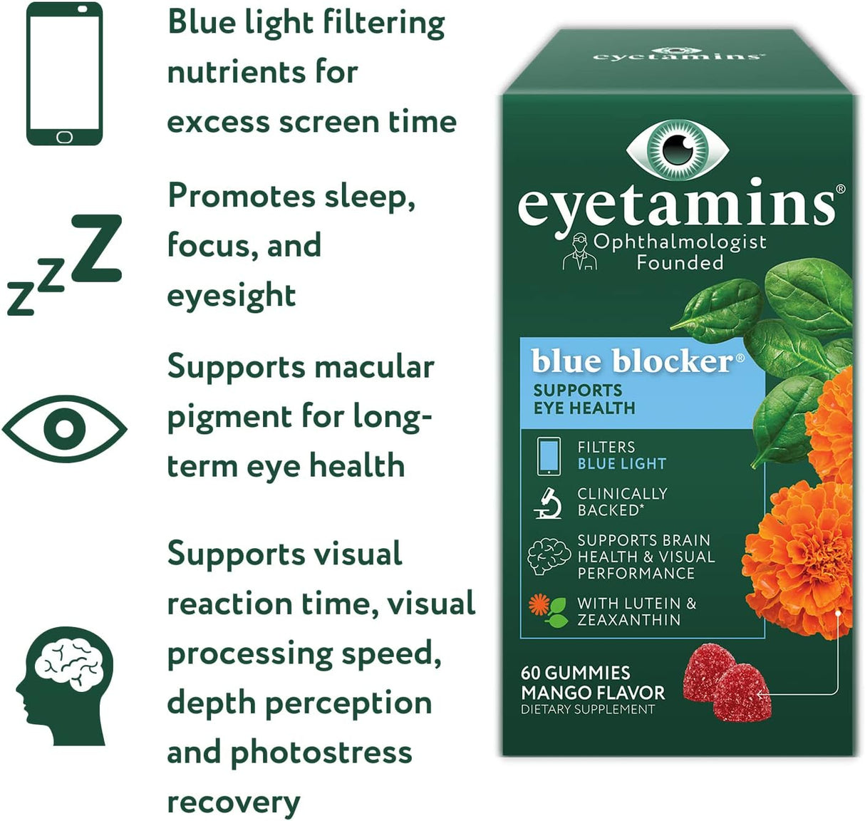 Suplemento eyetamins Blue Blocker® Eye Health - 60 gomitas