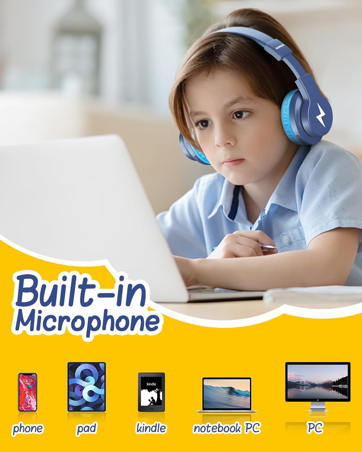 Auriculares Bluetooth Seenda Kids, 45H, 3 Modos de Luz, 85dB/94dB