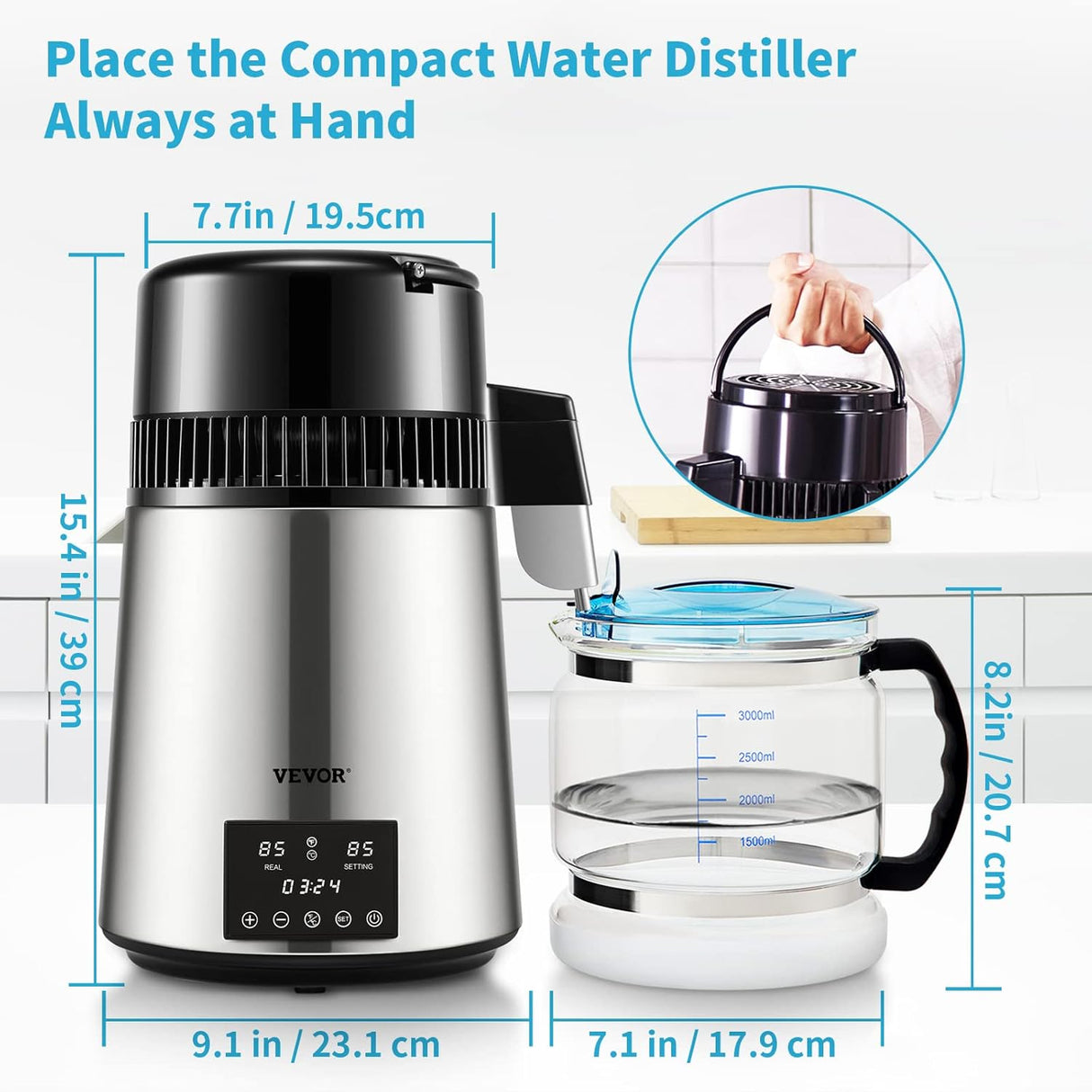 Destilador de Agua de Acero Inoxidable con Pantalla Dual