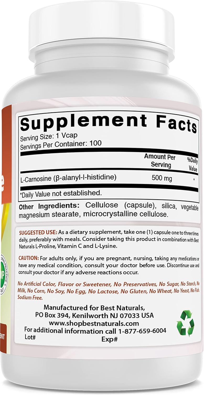 Best Naturals L-Carnosina 500 mg 300 Vcaps