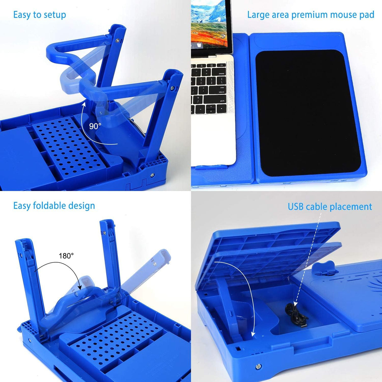 Mesa para computadora portátil con ventilador 4 puertos USB