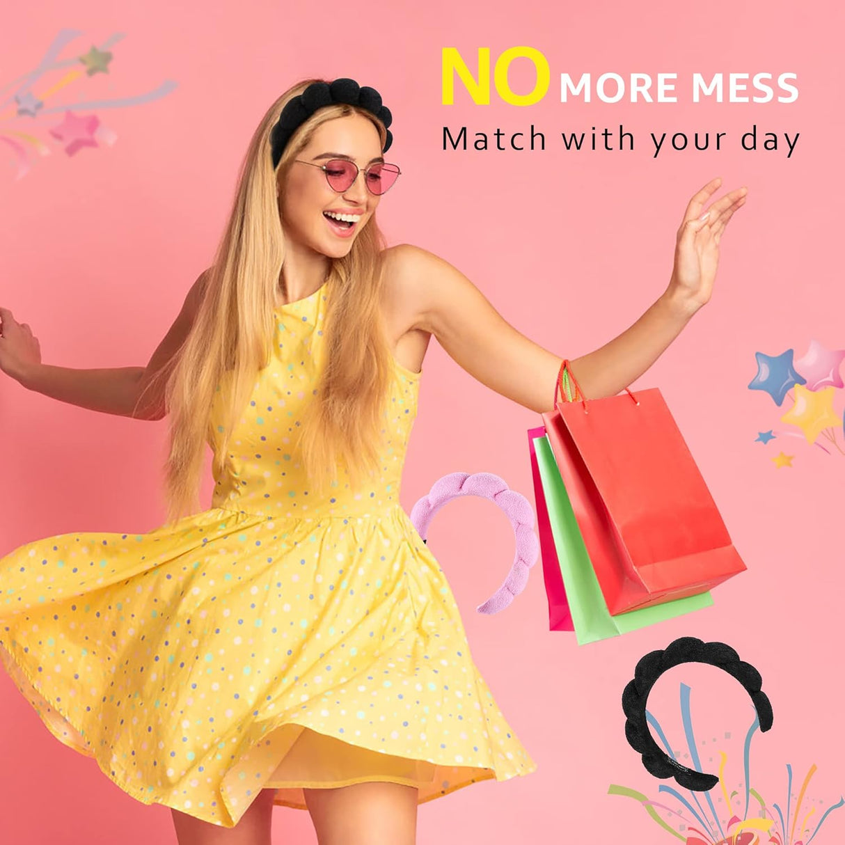 Diademas de spa para lavar la cara o el rostro rosa y negro