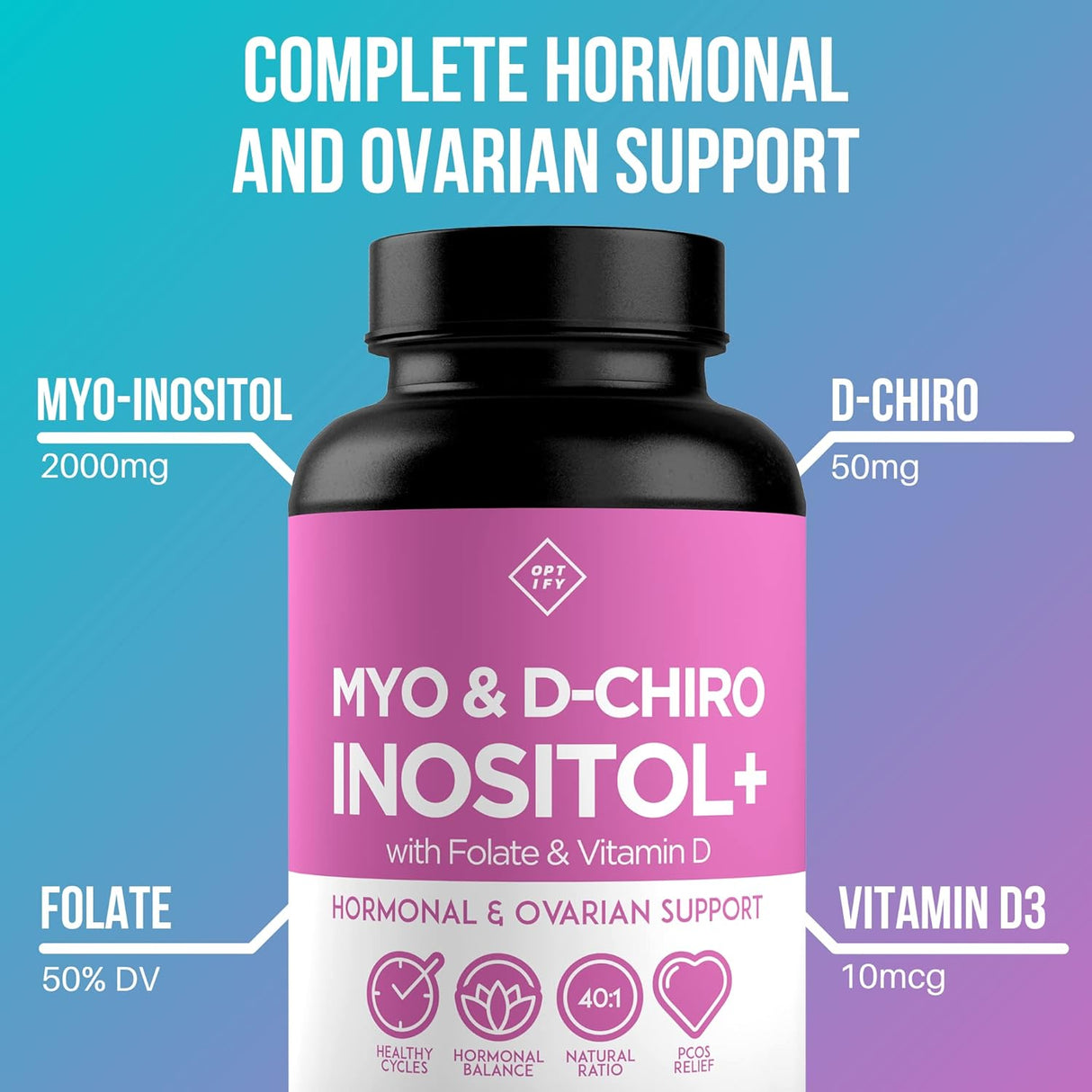 Suplemento mio-inositol e inositol D-Chiro vitamina D