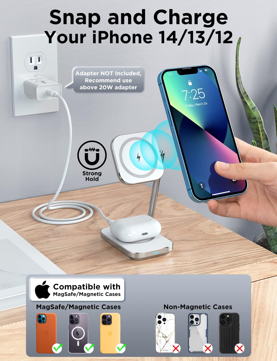 Cargador con Soporte de cargador inalámbrico magnético