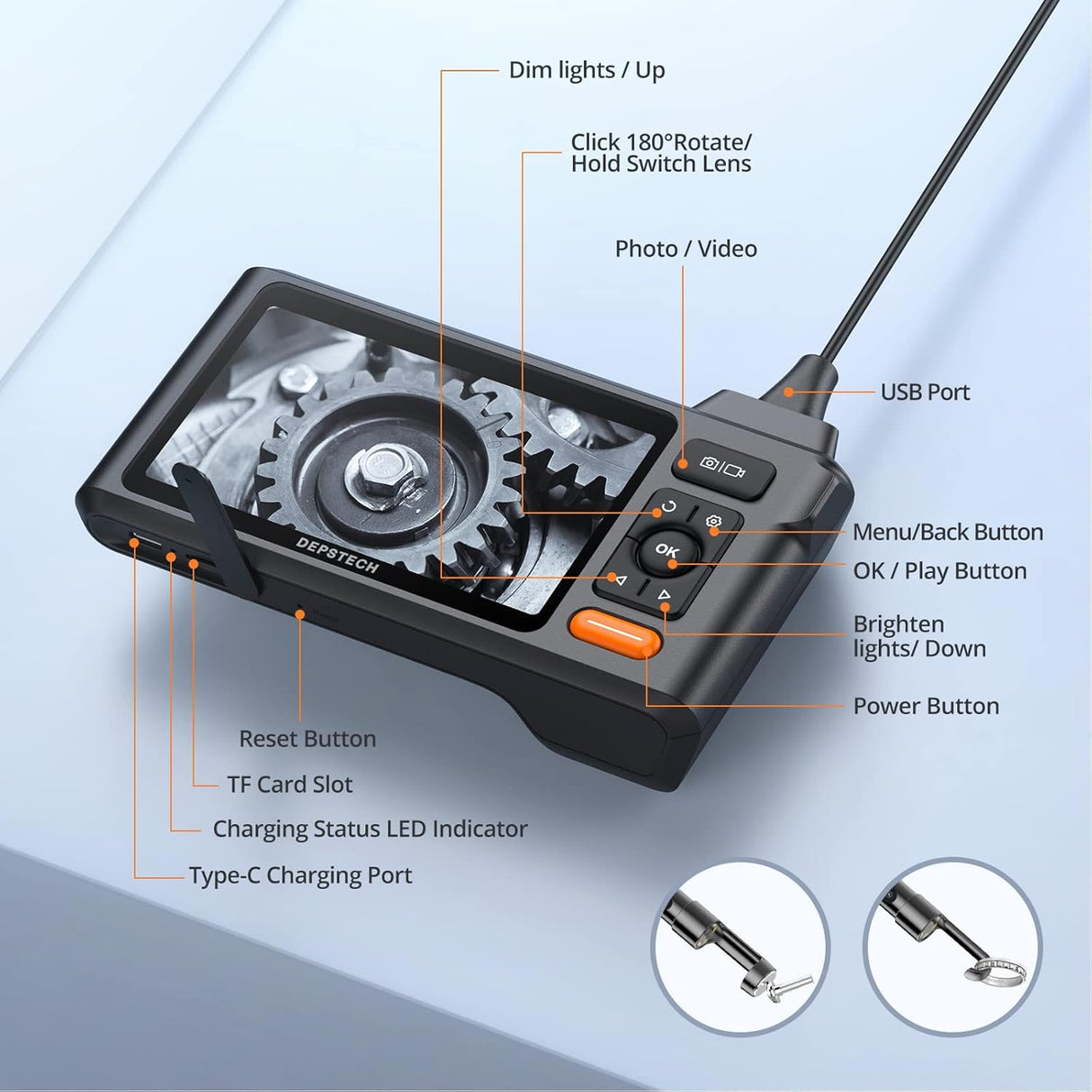 Camara de inspeccion de alcantarillado con triple lente