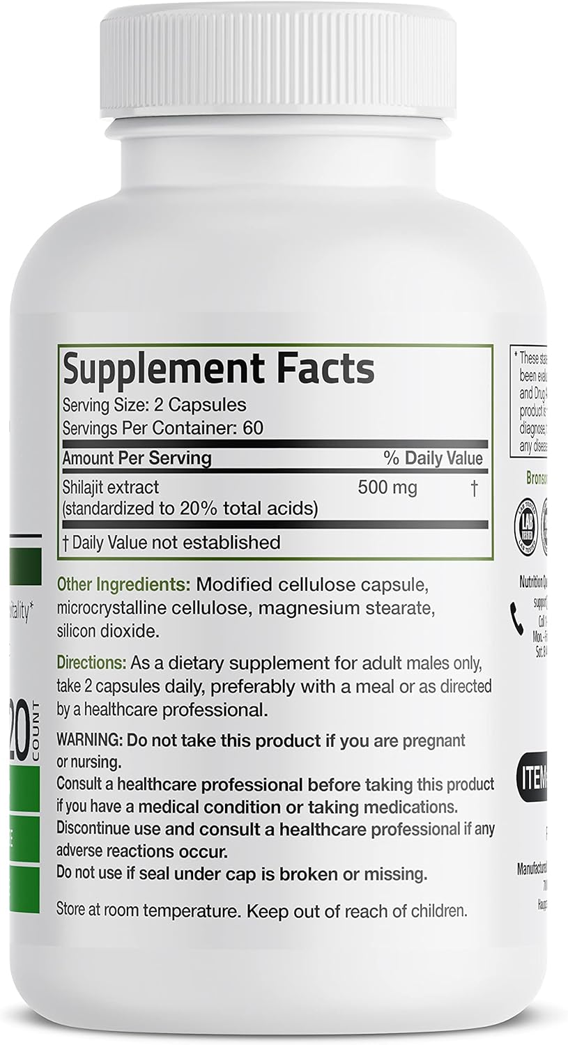 Suplemento Bronson Extracto de Shilajit de 500 mg 120 cáp