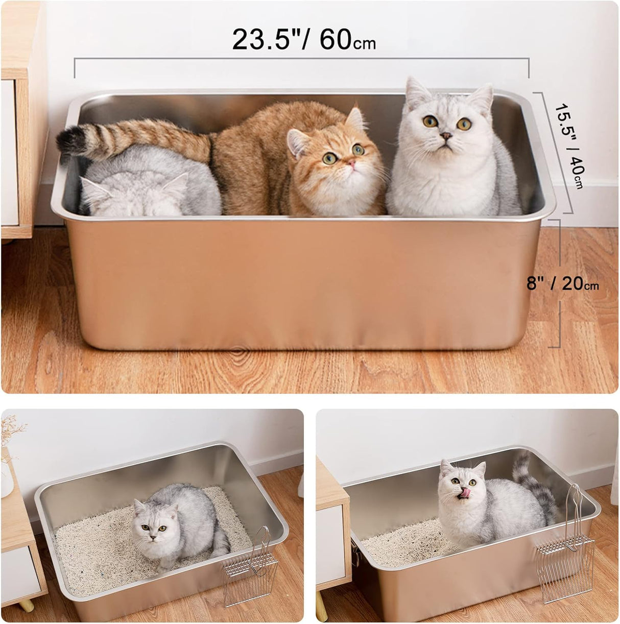 Caja de arena de acero inoxidable para gatos IKITCHEN