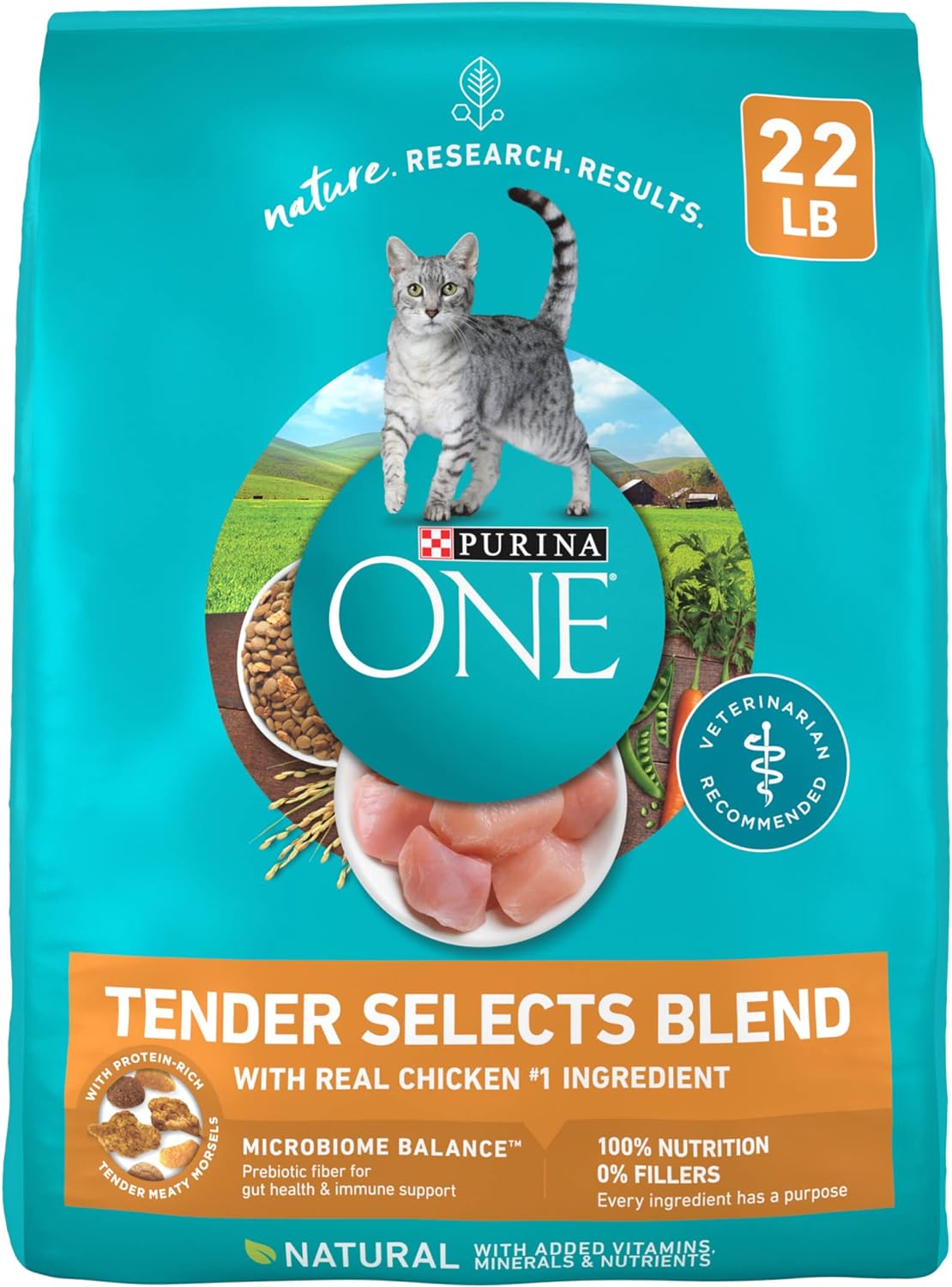 Purina ONE Alimento seco natural para gatos, mezcla con pollo real, bolsa de 22 libras