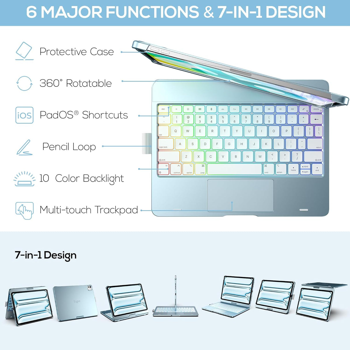 Funda Teclado Touch para iPad Pro 11 (M4) 2024, Inalámbrica