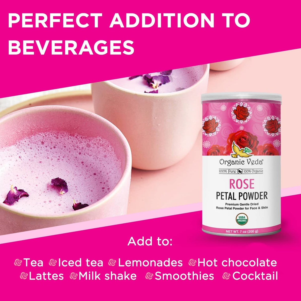 Polvo de Pétalo de Rosa Orgánico para Cocina y Cuidado Facial