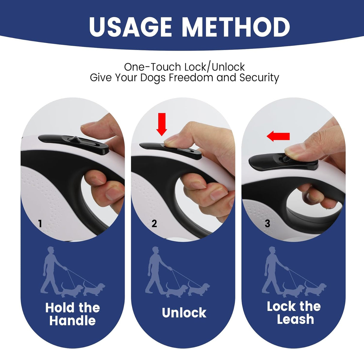 Correa Doble Retráctil para 2 Perros Grandes con Luz LED