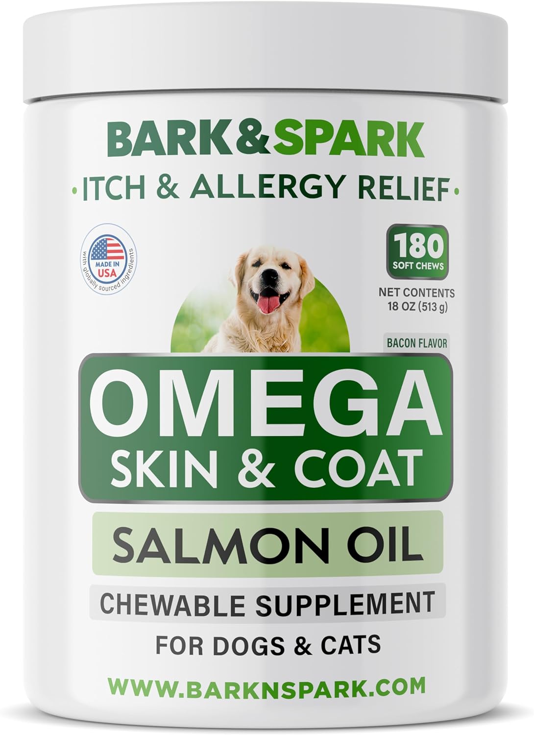 Omega 3 para perros y gatos – 180 golosinas de aceite de pescado para desprendimiento de perros, alergias en la piel, alivio de picazón, tratamiento de puntos calientes – salud de las articulaciones –