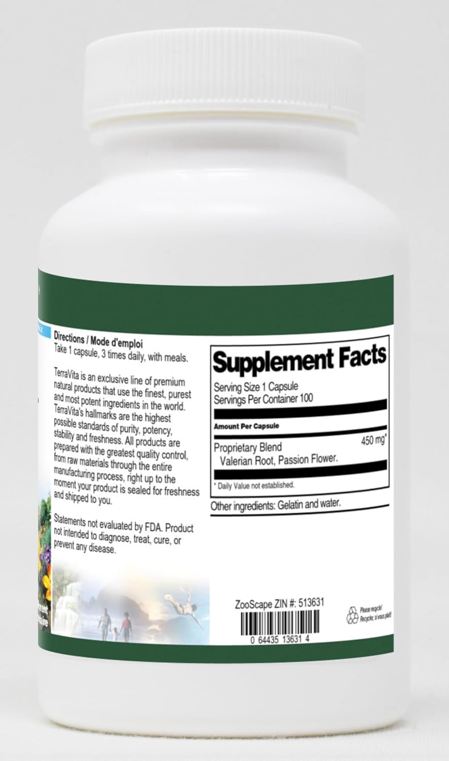 Valeriana y Pasiflora 450 mg - 100 cápsulas, ZIN: 513631