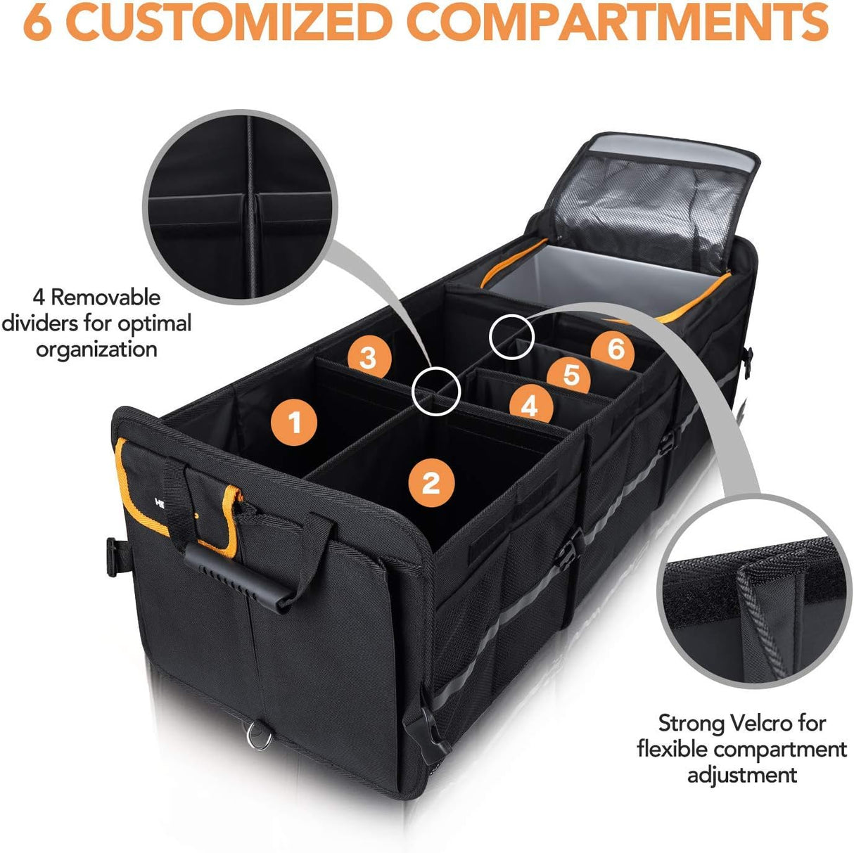 Organizador de Maletero con Cooler, Divisores y Tapa Plegable
