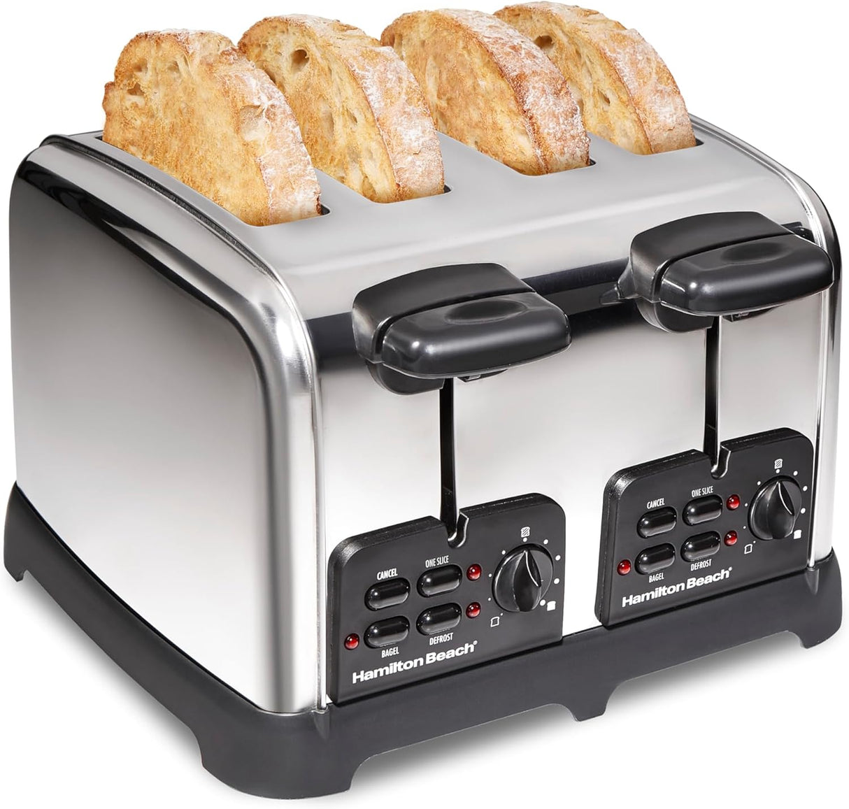 Hamilton Beach 24782 Tostadora retro con ranuras anchas, tecnología Sure-Toast, ajustes de bagel y descongelación, impulso automático para levantar panes más pequeños, 4 rebanadas, acero inoxidable