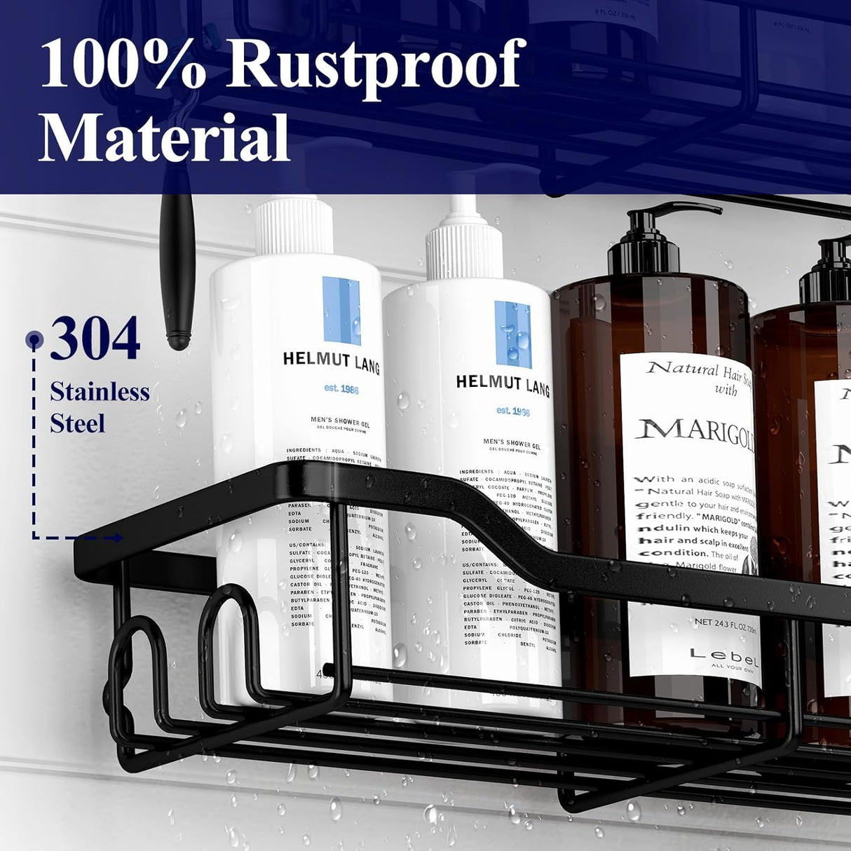 Organizador de ducha grande adhesivo sin taladro de acero inoxidable