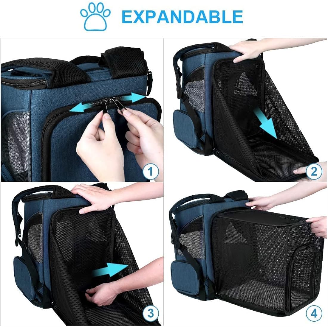 Mochila transportadora de mascotas expandible azul