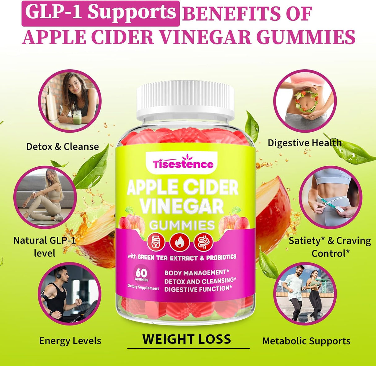 Suplemento para control de apetito, Apple Cider Vinegar, 60 gomitas