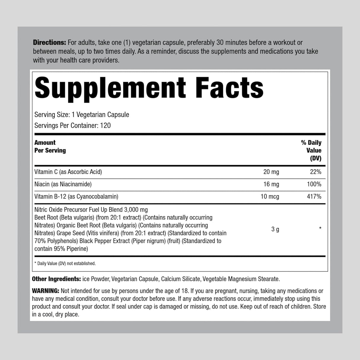 Fitness Labs Cápsulas de raíz de remolacha de óxido nítrico | con nitratos | 120 unidades | Precursor de óxido nítrico | Beetfit Pro | Vegetariano, sin OMG, suplemento sin gluten