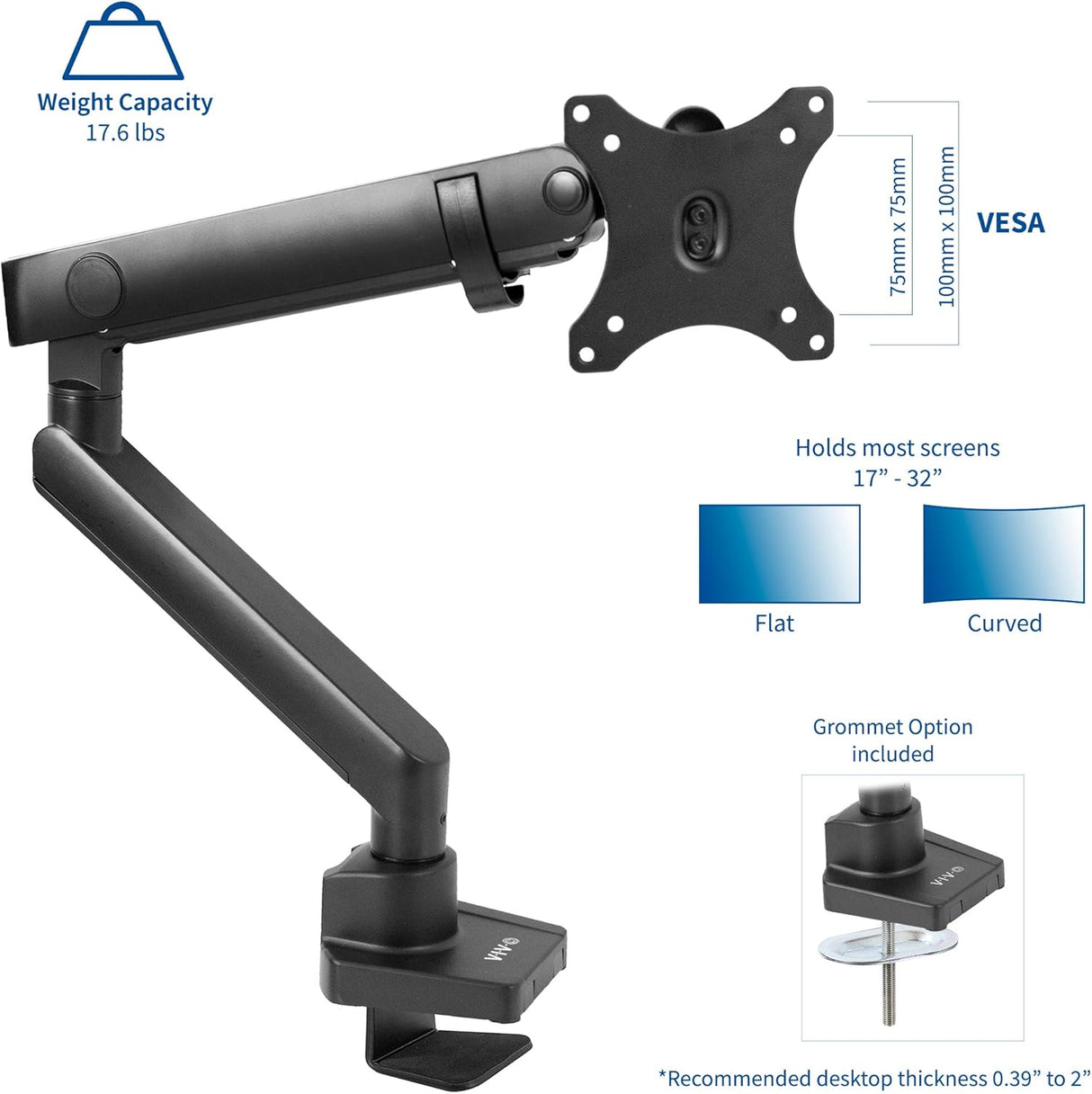 Soporte de Monitor VIVO, Brazo Articulado, hasta 32, STAND-V101BB