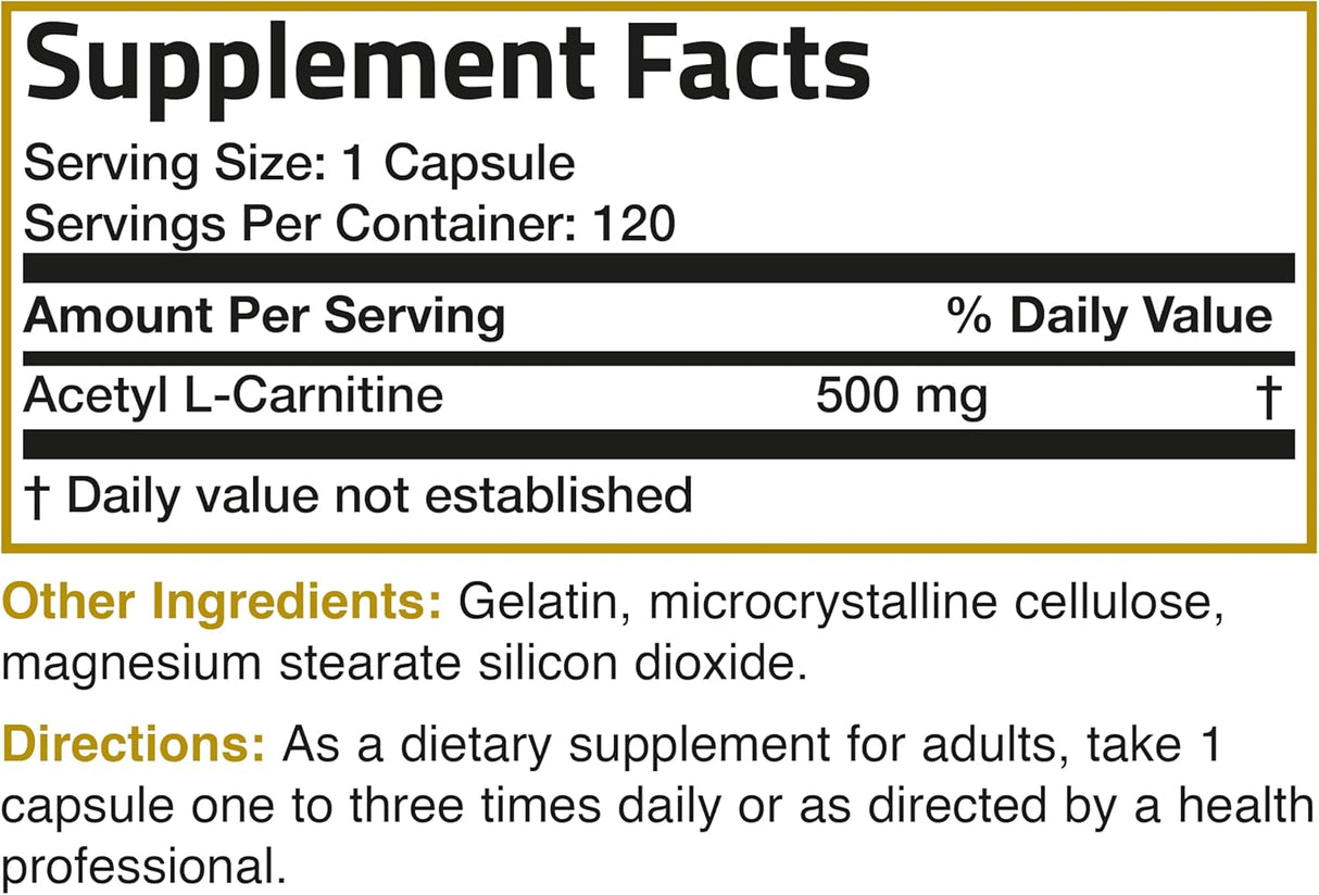 Bronson Acetil L-Carnitina 500 MG, 120 Cápsulas