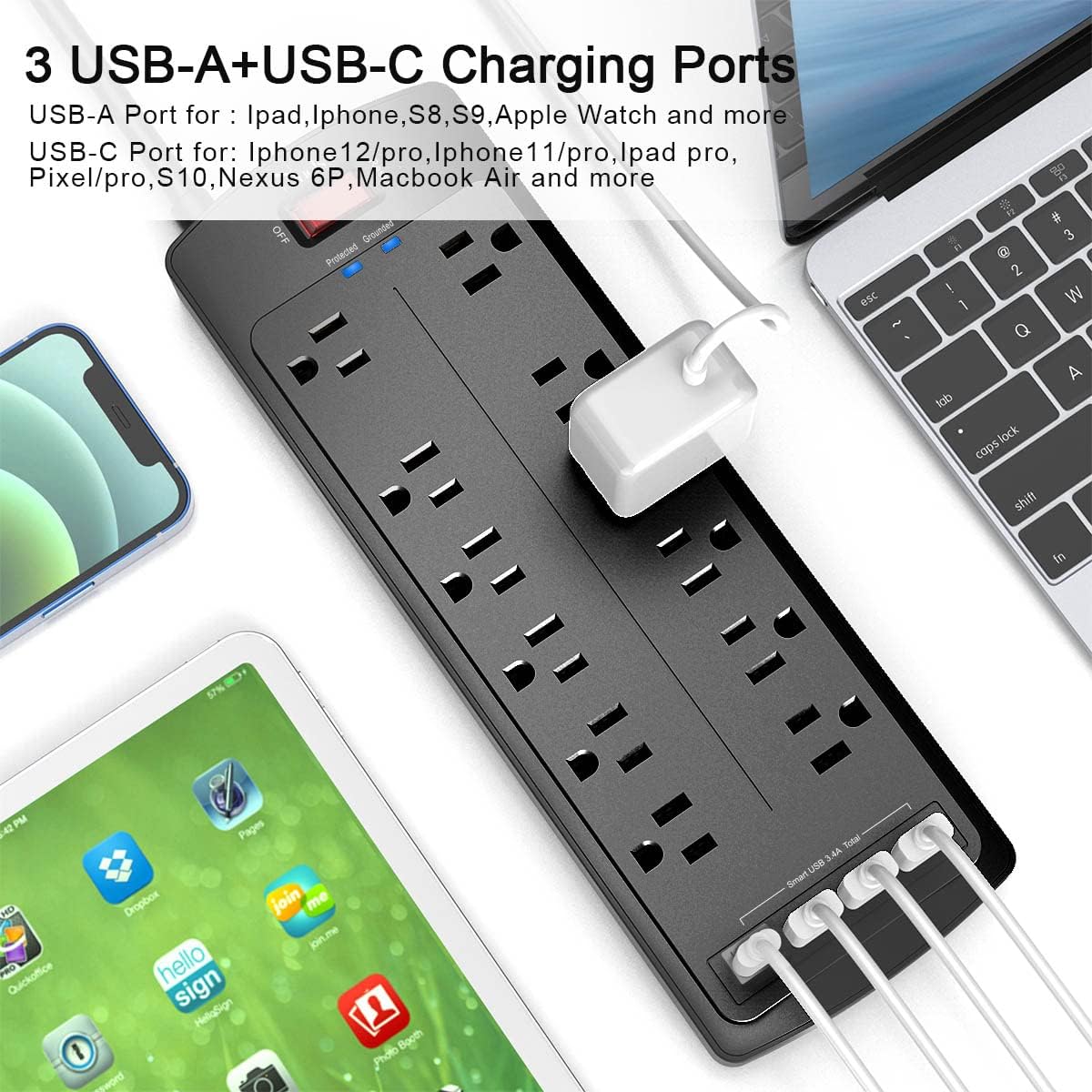 Nuetsa - Múltiple con protector de sobretensión, 12 tomas