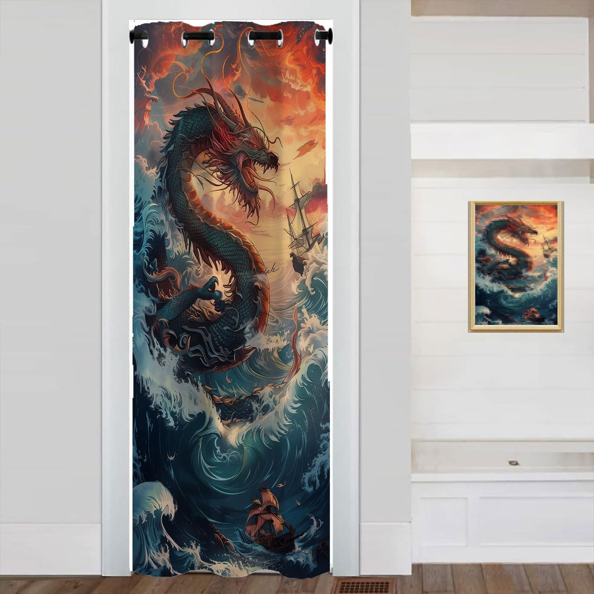 Cortina Divisoria de Habitación con Dragón Japonés Anime, 34x80