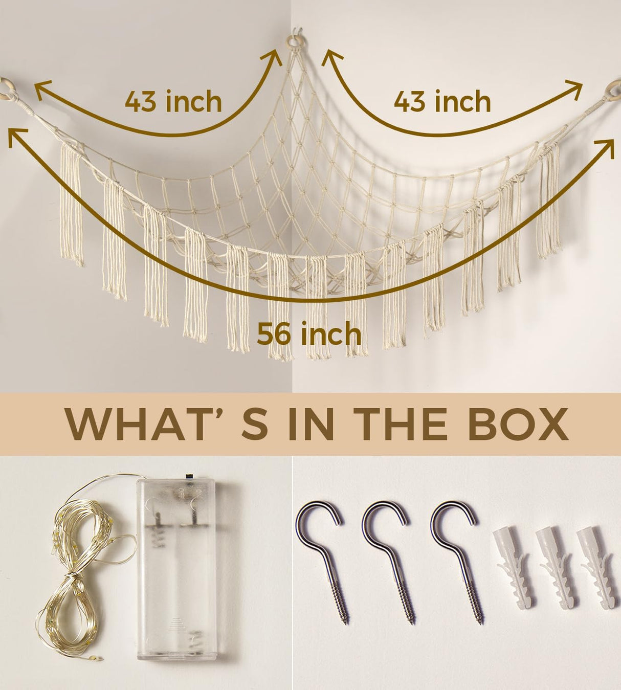 Hamaca para Peluches con Luz LED - Organizador Grande Boho