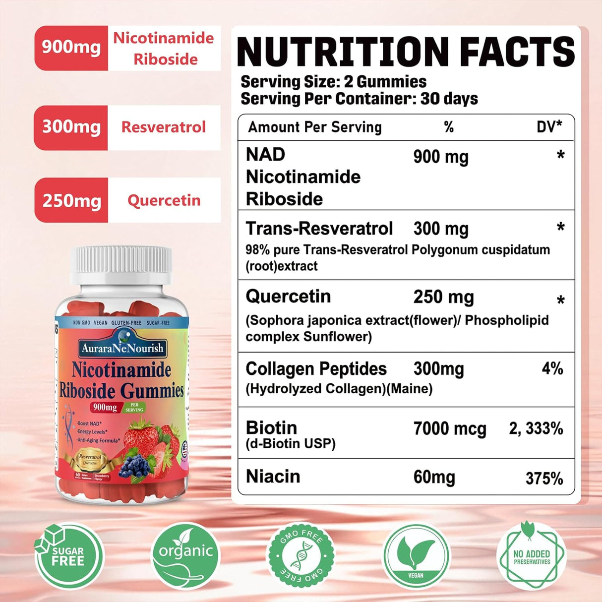 Gomitas NAD Sin Azúcar, Suplemento Antienvejecimiento 900mg