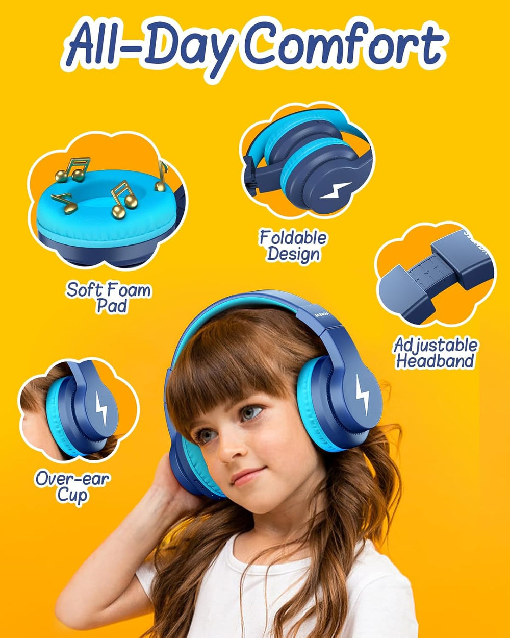 Auriculares Bluetooth Seenda Kids, 45H, 3 Modos de Luz, 85dB/94dB