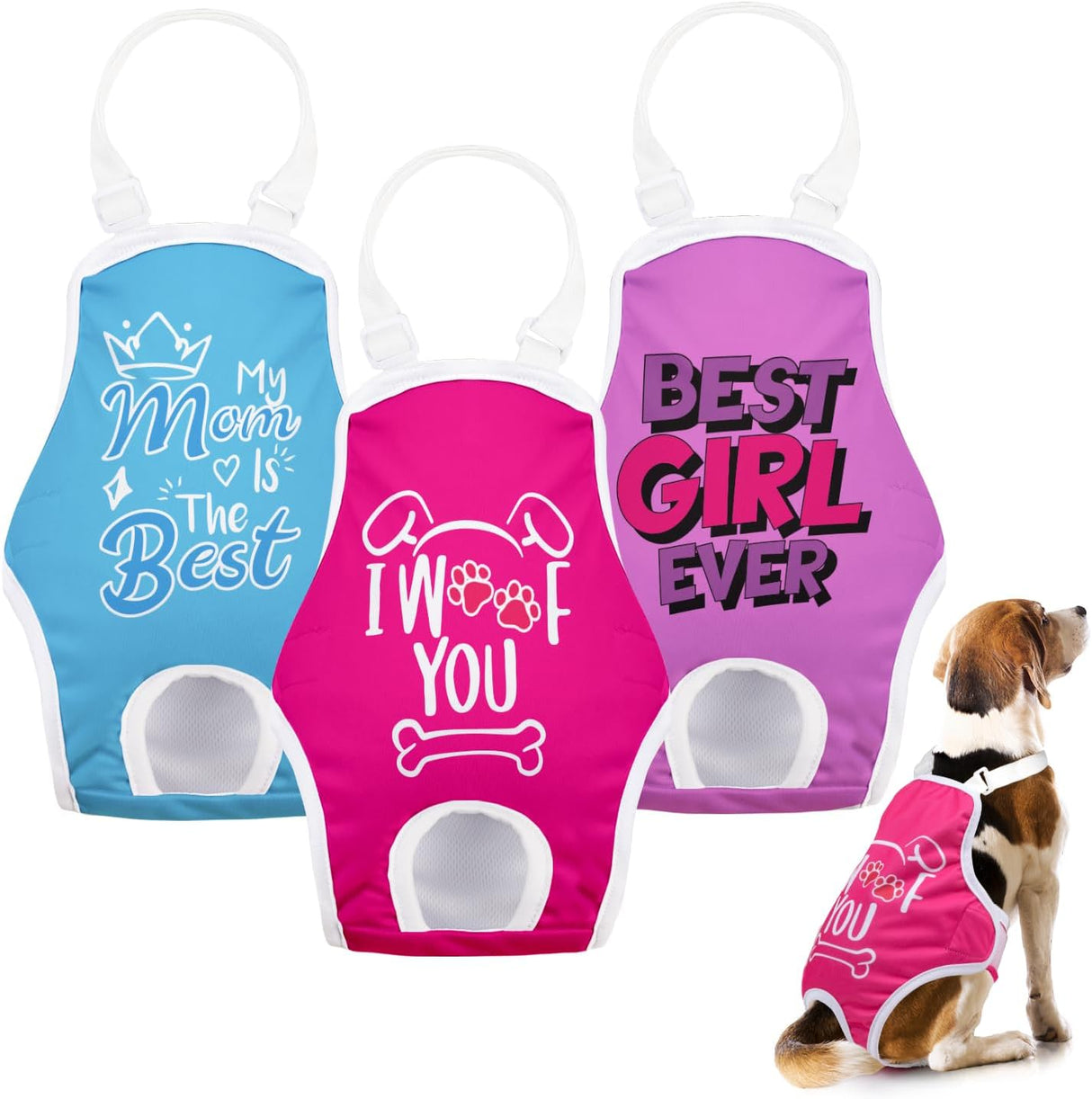 Pañales sanitarios para perros tirantes ajustables, pack 3