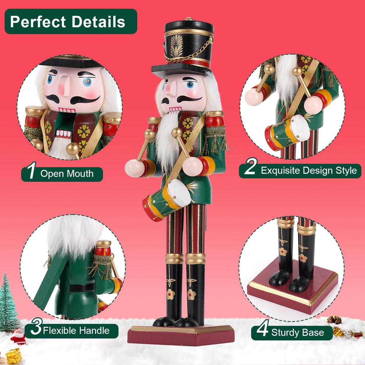 Adorno de Navidad Nutcracker, figura de madera, 30 cm, Drummer
