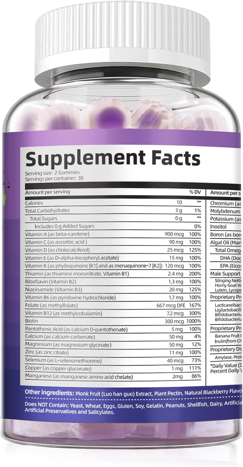 Multivitamin para Hombres, Gummies con Omega-3 y Probióticos