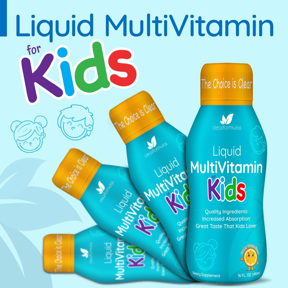 Multivitamínico líquido sin azúcar para niños, 32 porciones