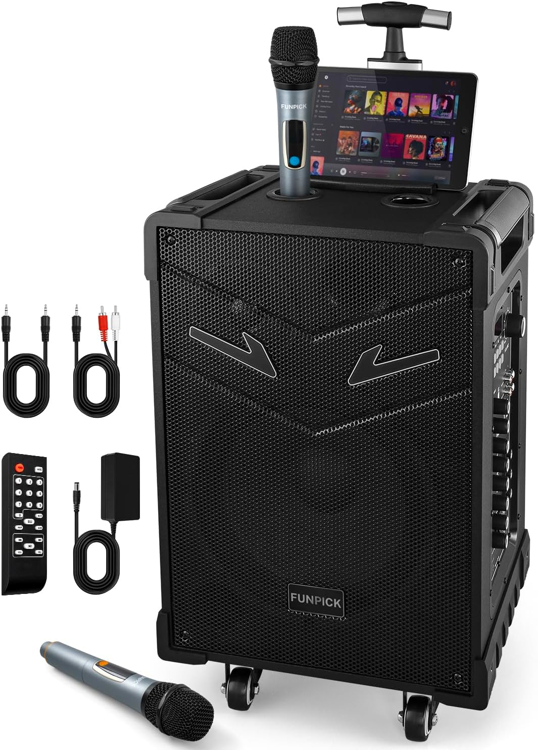 Sistema PA Trolley 3-Way, Micrófonos Inalámbricos, 10 Subwoofer