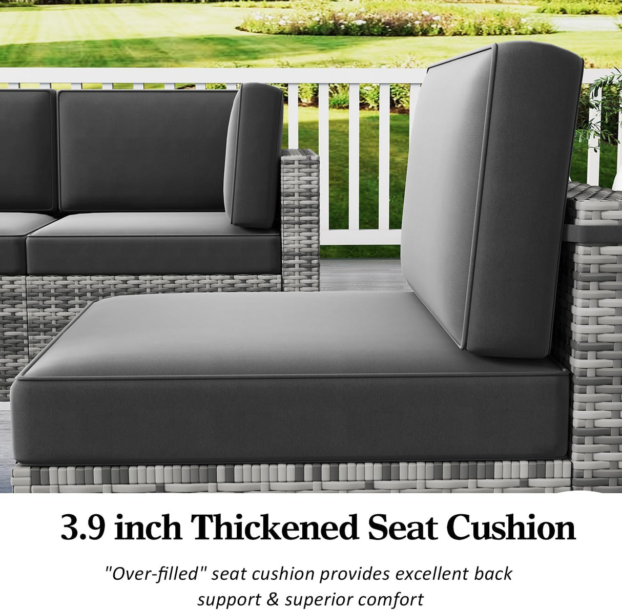 LayinSun Juego de muebles de patio de 8 piezas con mesa para fogata, juegos de conversación al aire libre, sofá modular de ratán de mimbre con mesa de café