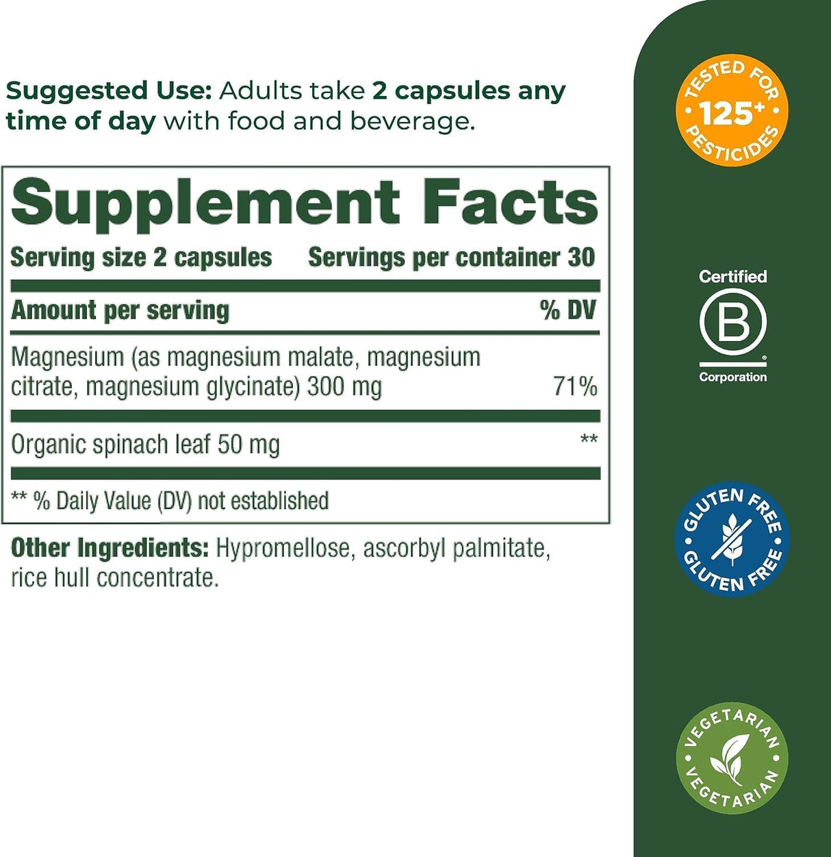 Suplemento MegaFood Magnesio 300 mg de glicinato de magnesio