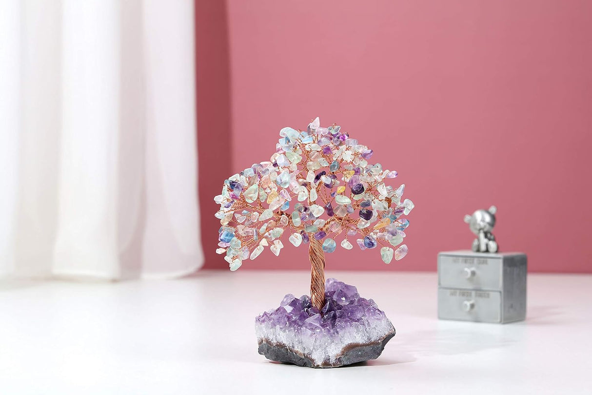 Jovivi Árbol de dinero de cristal curativo de fluorita