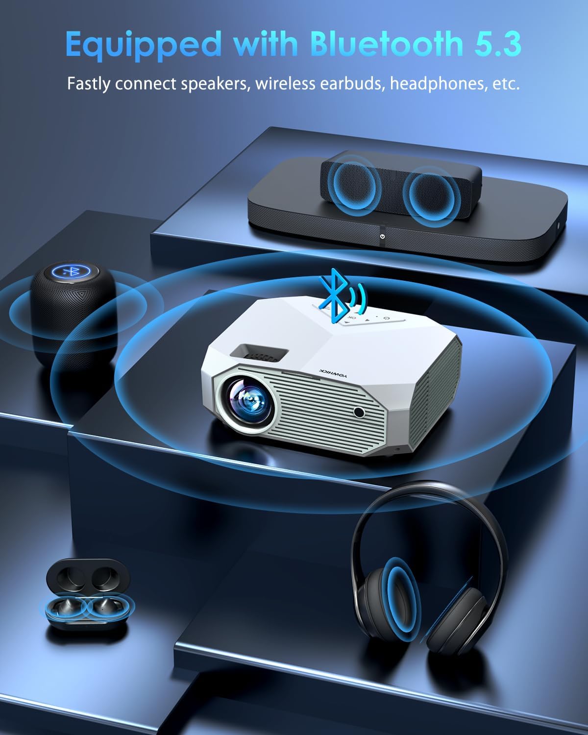 Proyector YOWHICK 4K, 1080P, WiFi, Bluetooth, Zoom 50%