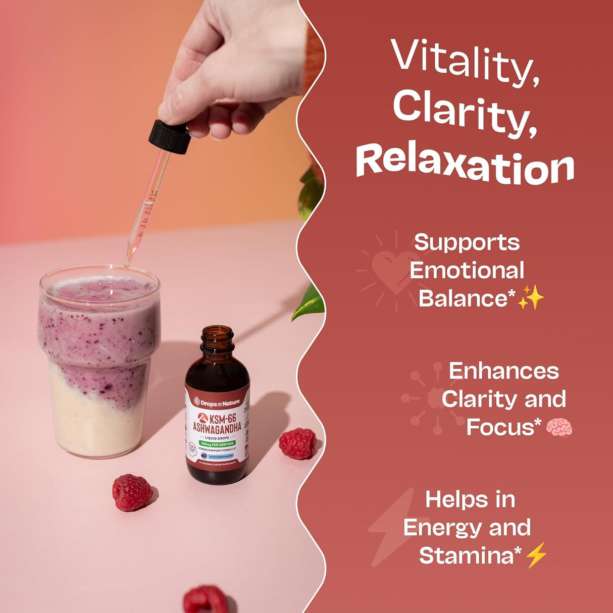 Suplemento ashwagandha KSM 66 líquido vegano, 60ml